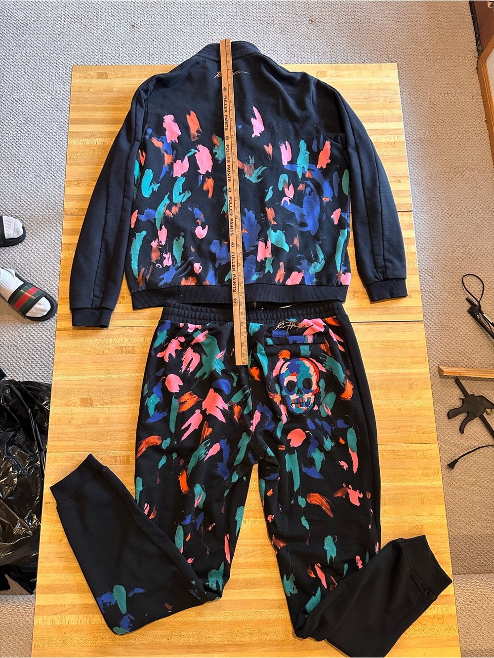 Puma Black Jacket & Joggers Set with Multicolor Paint-Splash